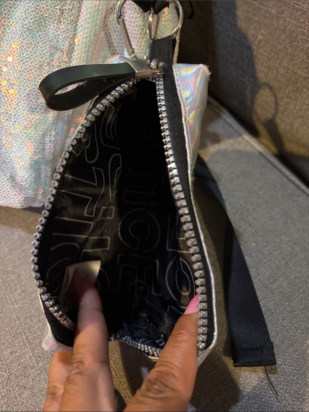 Justice Iridescent & Black Sequin Kids Backpack with lunch box and pouch Set - Picture 8 of 15